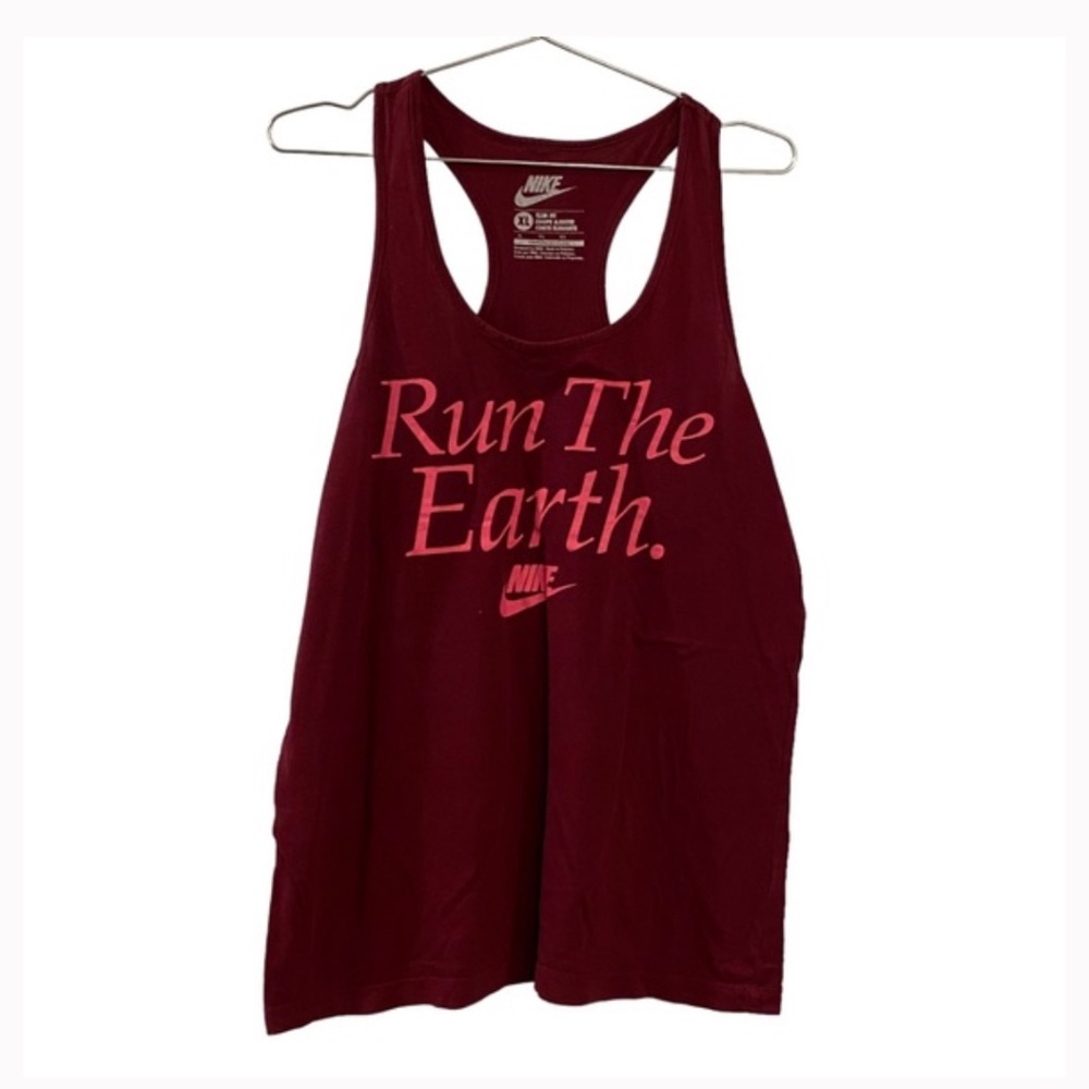 Nike Run The Earth Burgundy & Pink Slim Fit Graphic Tank Top